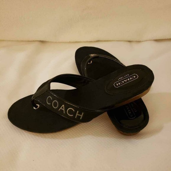 Coach Shoes Coach Womens Skyler Flip Flop Sandals Black Flat Heel